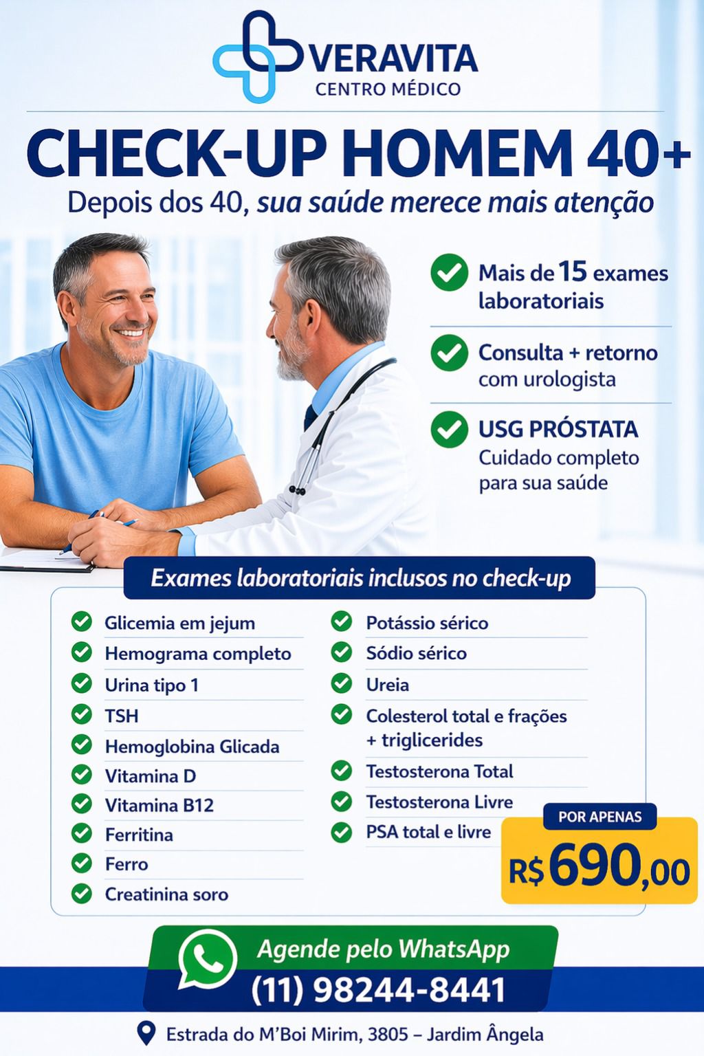 Flyer do Check-up Homem 40+ — Veravita Centro Médico