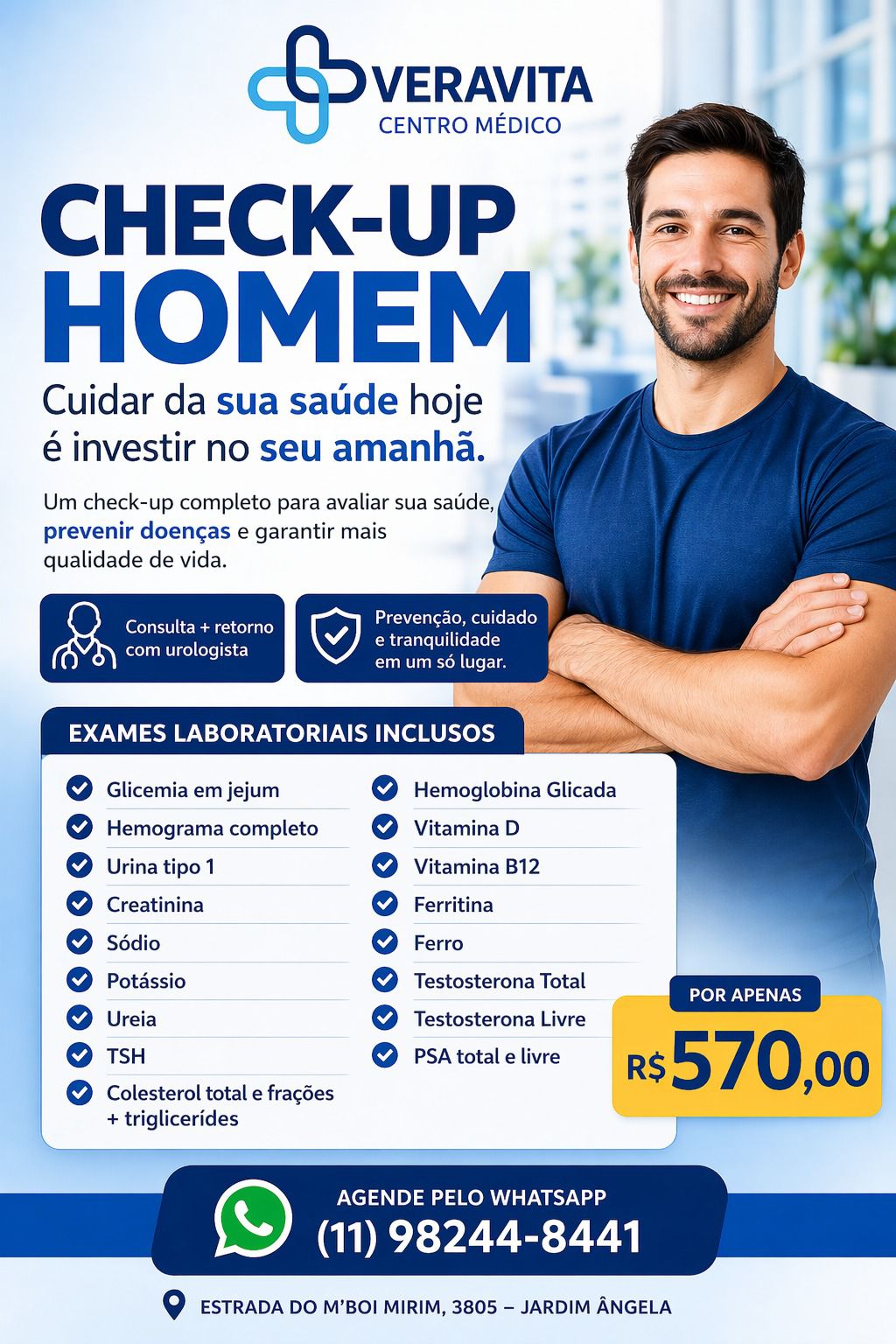 Flyer do Check-up Homem — Veravita Centro Médico