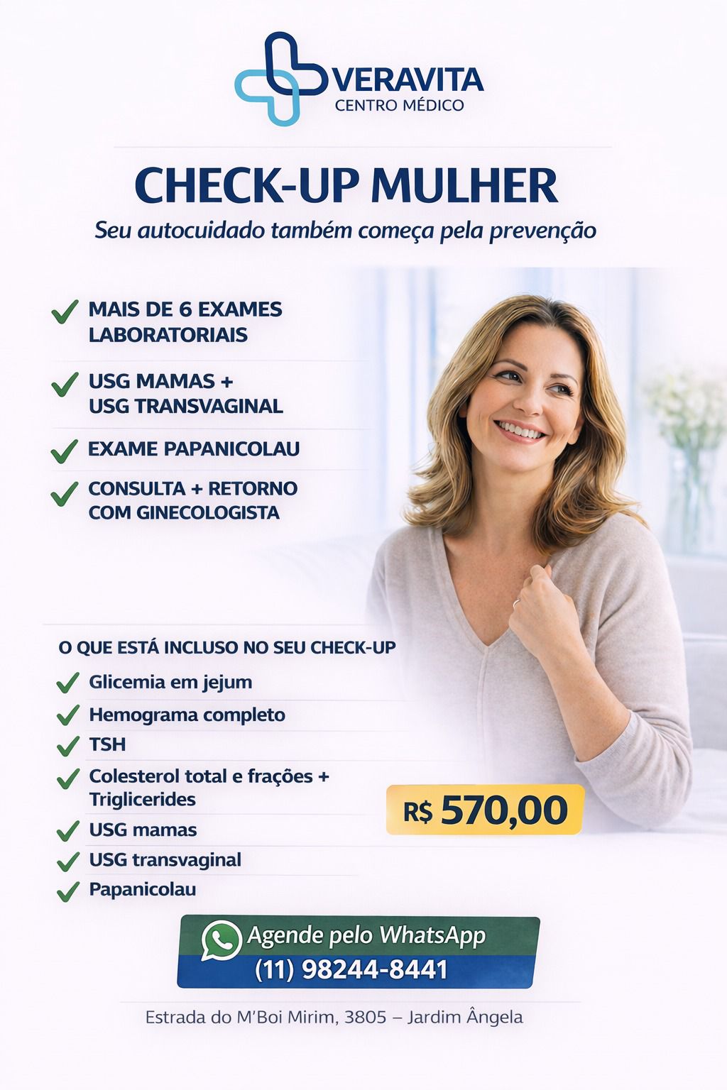 Flyer do Check-up Mulher — Veravita Centro Médico